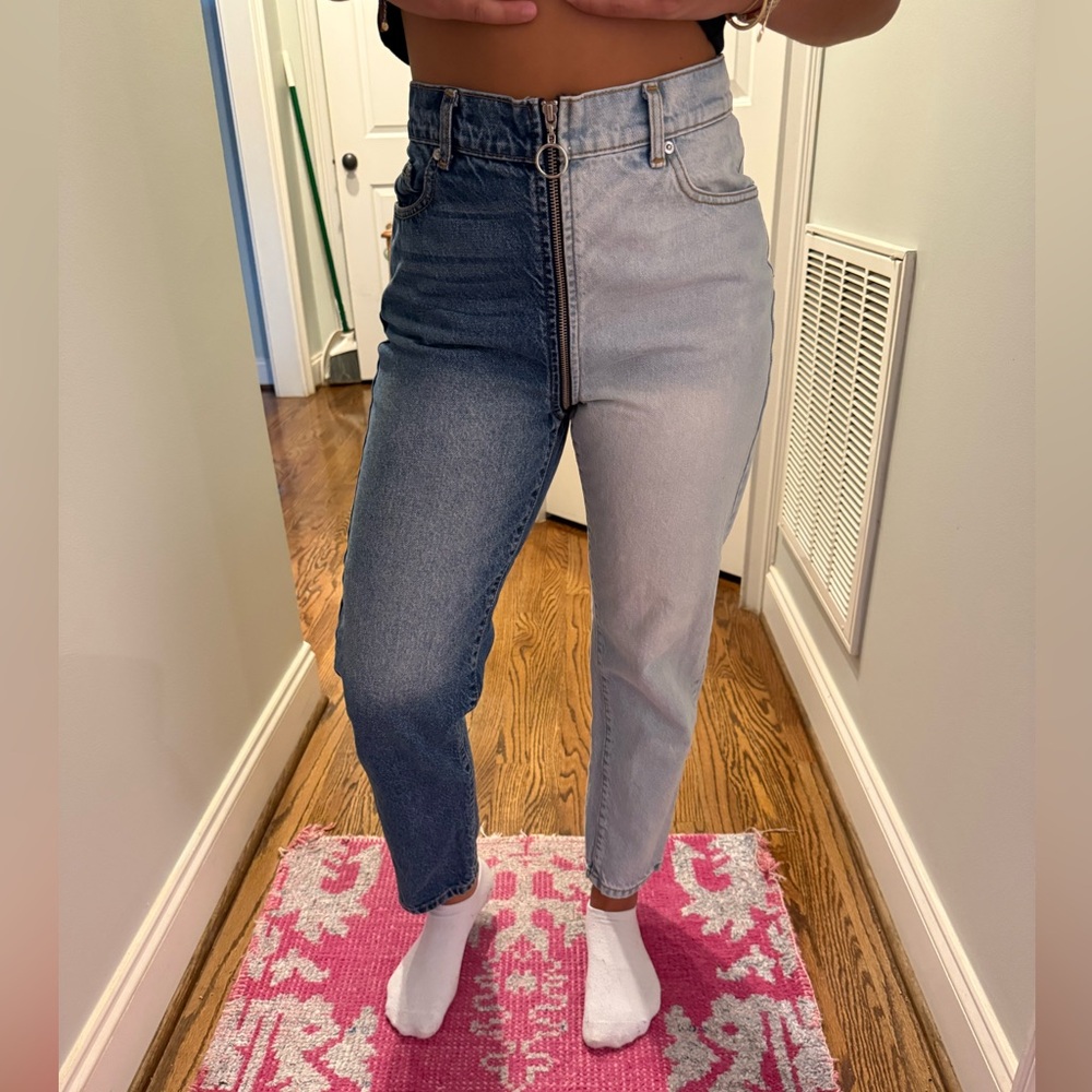 REVICE TWO TONE ZIPPER JEANS